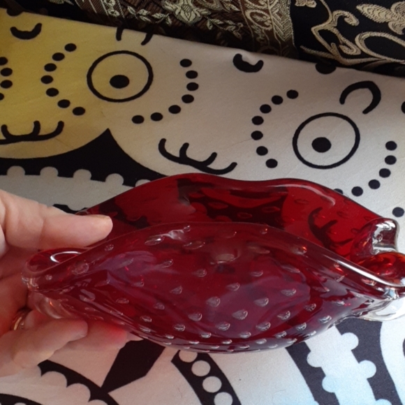 VINTAGE Lead Crystal Red Designer Candy Bowl - Picture 3 of 7